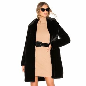 Lovers + Friends Elegant Black Faux Fur Coat